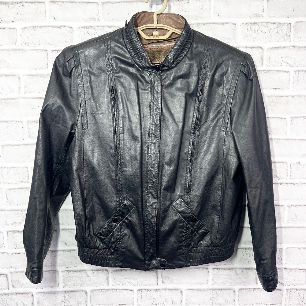 |•BERMAN'S•| Zip Out Plush Insulation Leather Bomber Jacket Size Medium